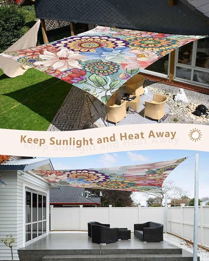 Sun Shade Sail 8'x10' Boho Floral Rectangle Sun Shade Sails Canopy Waterproof - Image 5