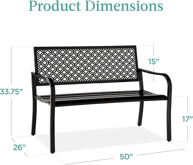 Best Choice Products Outdoor Bench 2-Person Metal Steel Benches Furniture - Image 2