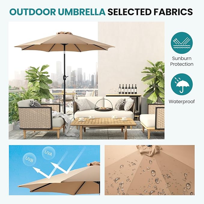 OLIXIS 9ft Patio Umbrella with Tilt and Crank Button & 8 Sturdy Ribs Waterproof - Image 2