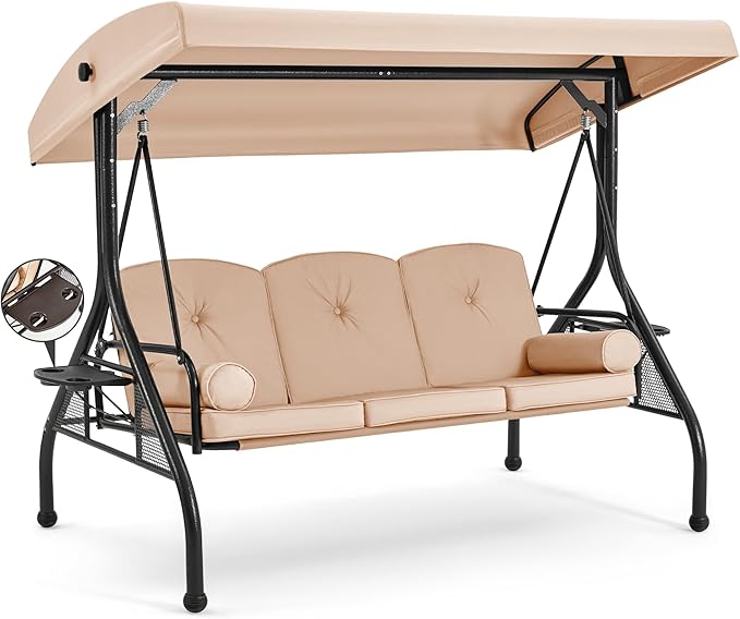 HOMREST 3 Seat Outdoor Porch Swing by HOMREST