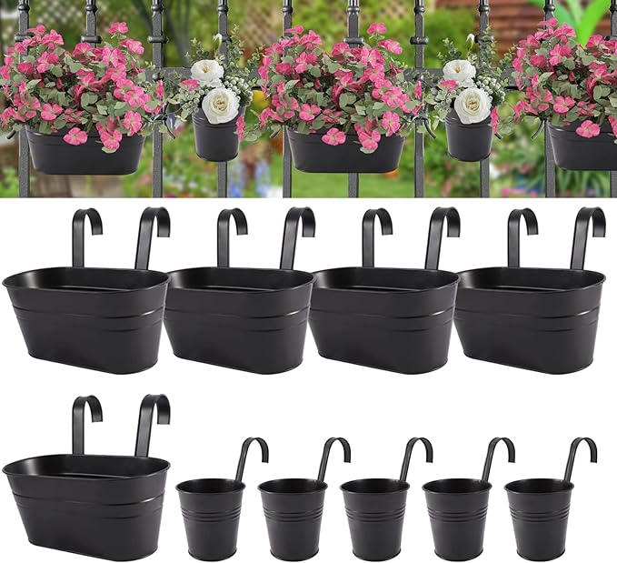 HowRU Metal Iron Flower Pots for Railing Fence Hanging Bucket Pots and Hanging by HowRU