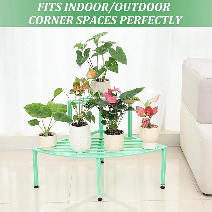 Corner Plant Stand Outdoor Metal, 2 Tier Heavy Duty Ladder Plant Shelf Indoor - Image 6