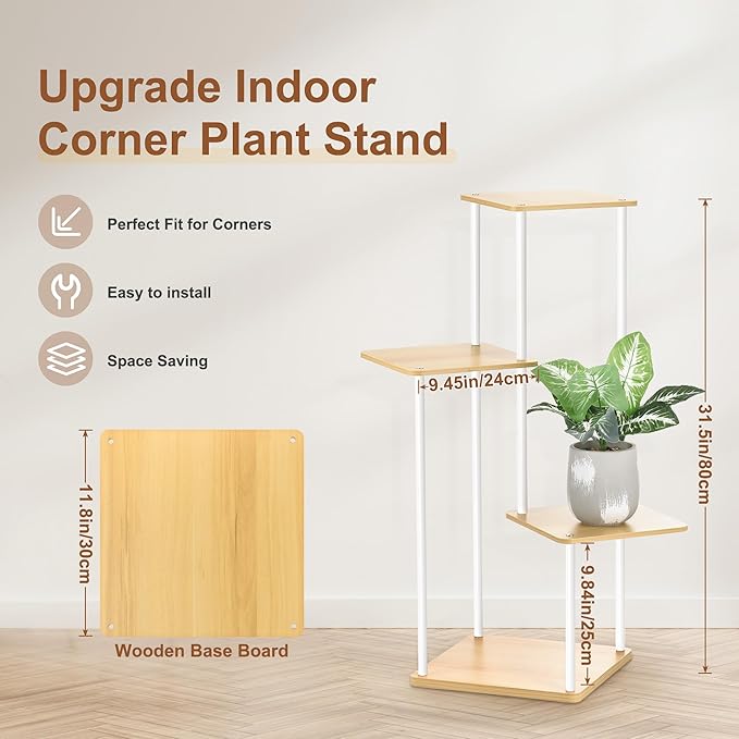 4 Tier Plant Stand Indoor Outdoor, Wood Metal Corner Shelf, Planter Shelf - Image 3