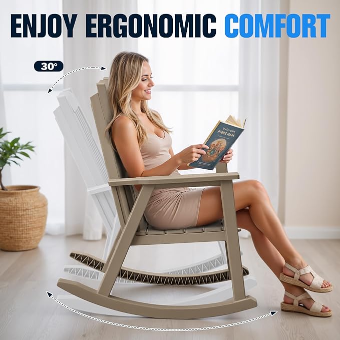 Devoko PP Material Rocking Chair Outdoor Indoor All Weather High Back Patio - Image 6