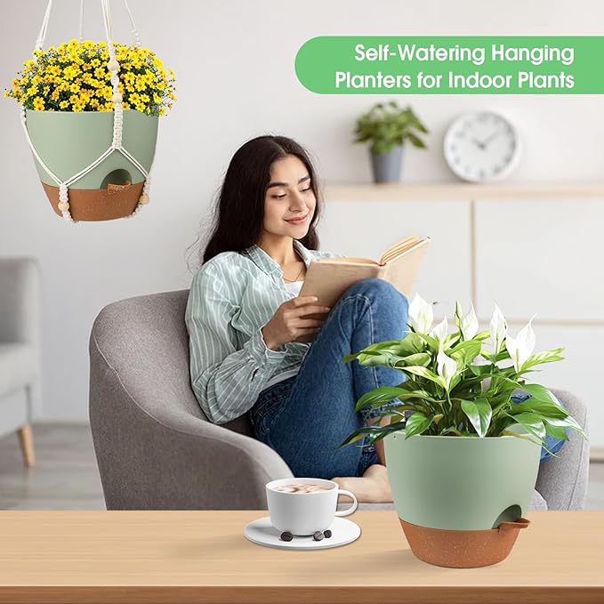 Hanging Planters for Indoor Outdoor Plants, 2 Pack Self Watering Hanging Pot - Image 5