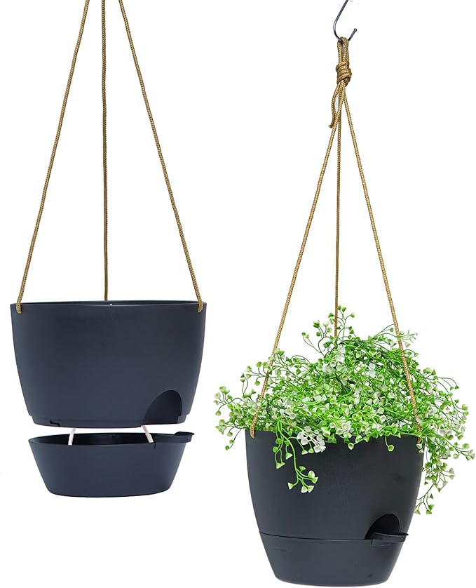 8 inch Hanging Planters, 2 Pack Self Watering Hanging Pots by SwinDuck