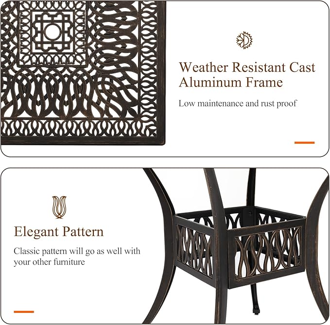 VINGLI Patio Dining Table with Umbrella Hole, Cast Aluminum Outdoor Bistro - Image 4