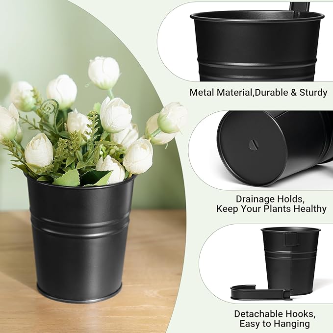 Dahey 5 Pcs Hanging Flower Pots 4 Inches Metal Iron Bucket Outdoor Planter - Image 3