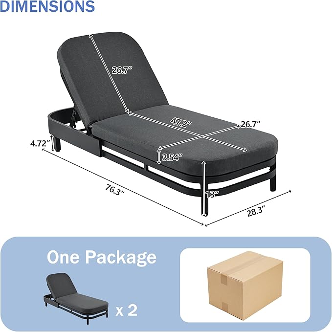 LUMISOL Outdoor Lounge Chair Set of 2, Modern Aluminum Chaise Loungers - Image 6