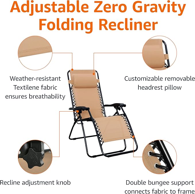 Amazon Basics Outdoor Patio Zero Gravity Folding Reclining Lounge Chair - Image 4