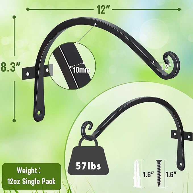 FEED GARDEN 2 Pack 12 Inch Hanging Plant Bracket Wall Hooks Decorative Plant - Image 2