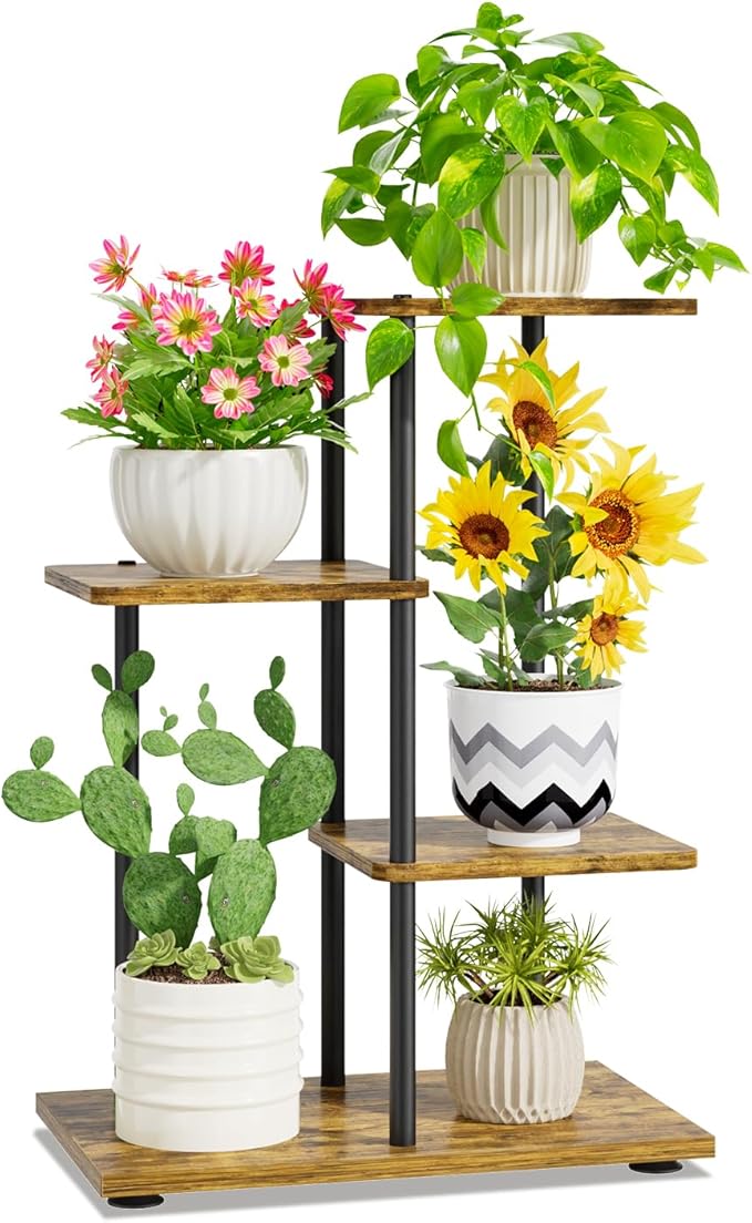 iDavosic.ly 3 Tier Plant Stand Indoor, Tiered Corner Metal Wood Multiple Flower by iDavosicly