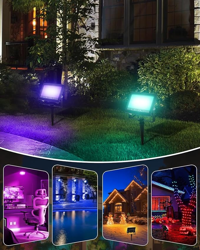 T-SUN Christmas LED Flood Light, 30W RGBCW Dimmable Outdoor Smart Lights - Image 8