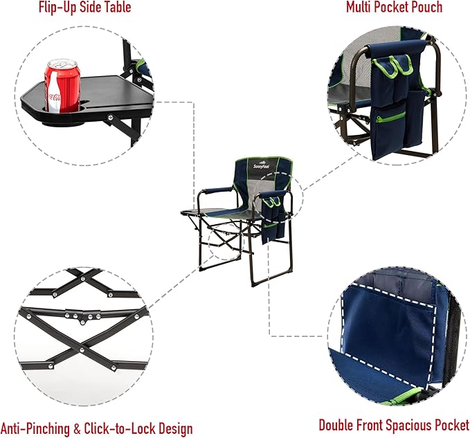 SUNNYFEEL Camping Directors Chair, Heavy Duty, Oversized Portable Folding Chair - Image 6