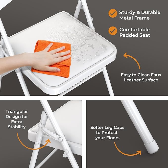 8 Pack Leather Chair | Foldable & Stackable | 350 lbs Capacity Steel Frame Seats - Image 5