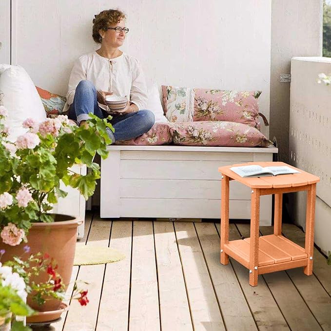Adirondack Square Outdoor Side Table, 2-Tier Storage Patio Side Table, HDPE End - Image 8