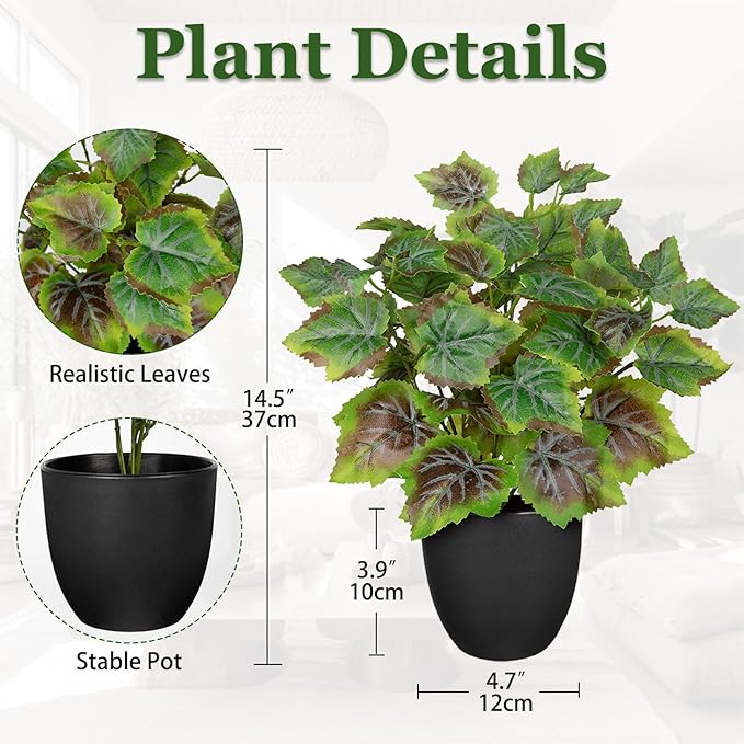 14.5" Artificial Plants Indoor Home Decor, Fake Potted Silk Plants - Image 2