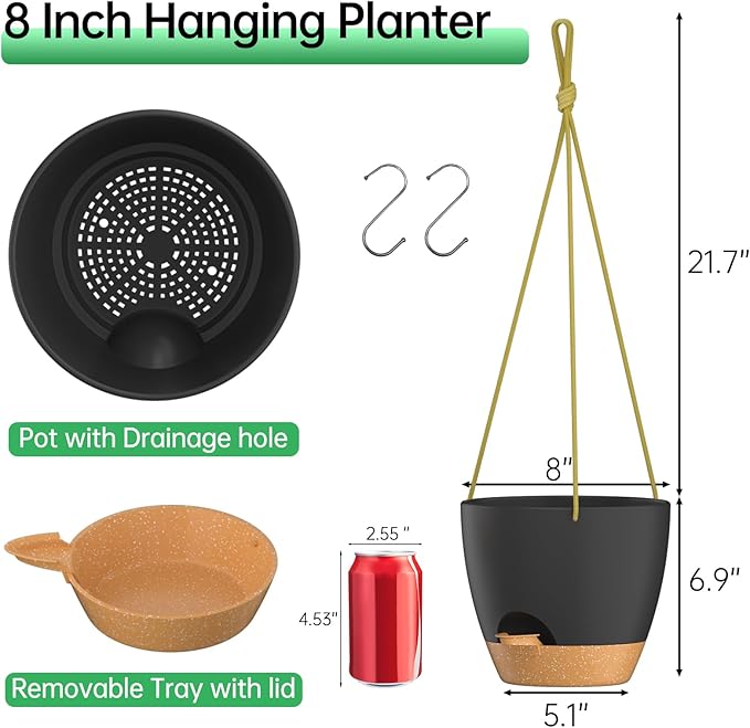 ZMTECH 8 Inch Hanging Planters for Indoor Outdoor Plants, 2 Pack Self Watering - Image 2