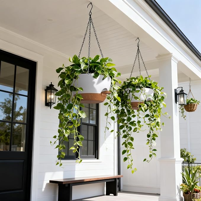 13 Inch 2 Pack Large Self Watering Hanging Planters - Image 2