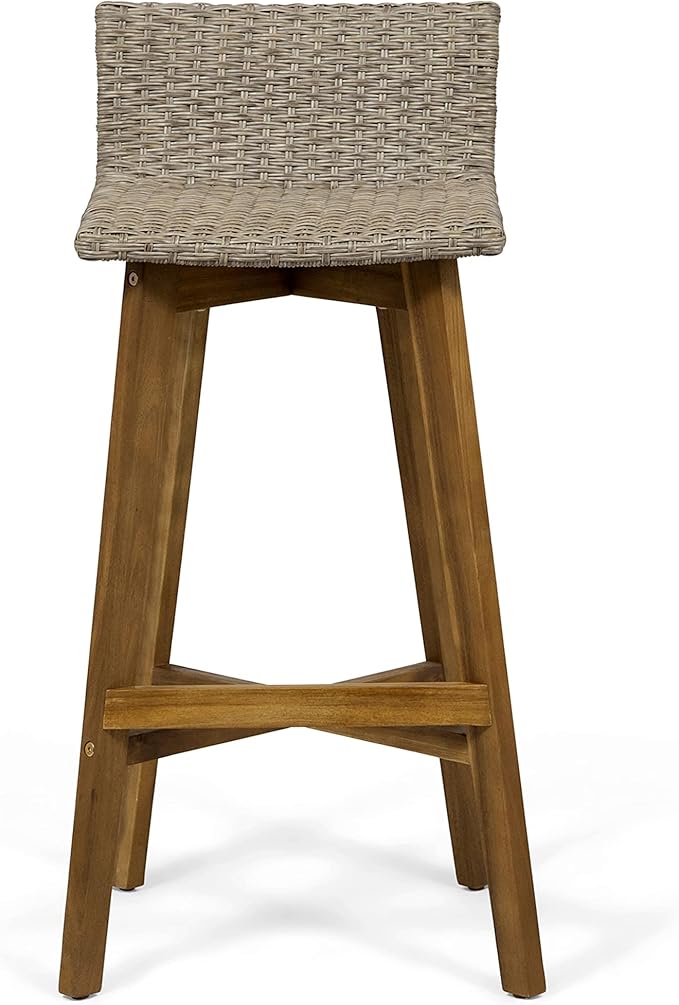 Christopher Knight Home La Brea Outdoor Acacia Wood and Wicker Barstools - Image 5
