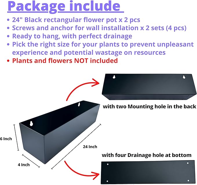 LaLaGreen Wall Planter Rectangular Metal Hanging Flower Pot - Image 2