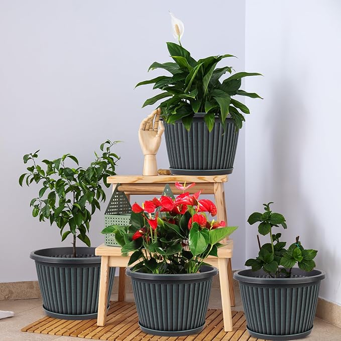 Planter-Pots-for-Plants-Indoor-Outdoor, 4 Pack 10 Inch Plastic Flower Pots - Image 7