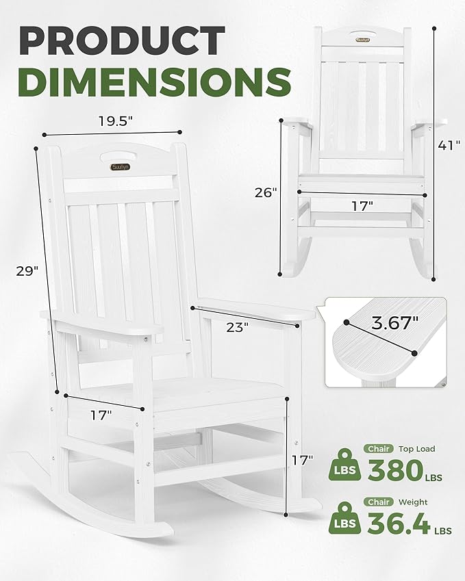 Oversized Rocking Chairs Outdoor Set of 2, High Back Porch Rocker Chair - Image 3