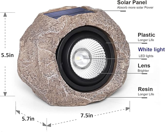 2 Pack Solar Rock Lights Outdoor, Angle Adjustable Solar Lights Outdoor - Image 2