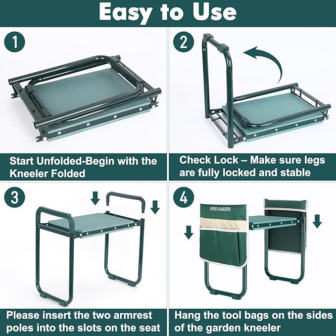 FEED GARDEN Garden Kneeler and Seat, Upgraded Foldable Gardening Stool - Image 4
