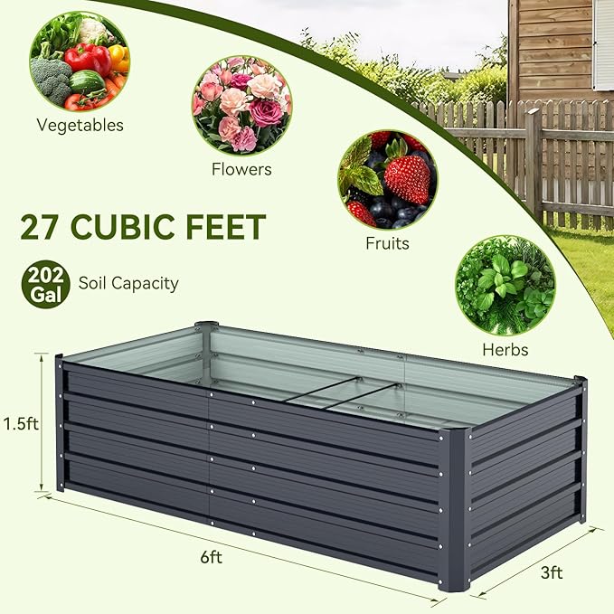 Ohuhu 6x3x1.5FT Metal Raised Garden Bed Outdoor, Reinforced Galvanized Steel - Image 6