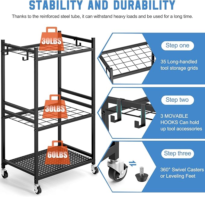 Garden Organizer With Wheels, Yard Tower Rack - Image 2