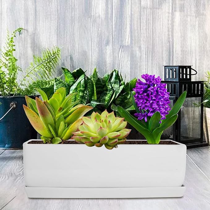 Vencer 14 Inch Rectangular Modern Minimalist Ceramic Succulent Planter Pot - Image 7
