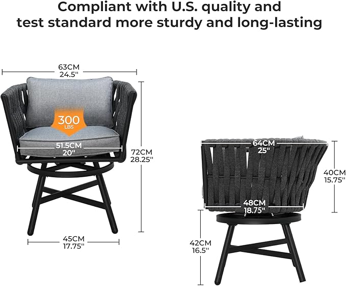Grand patio Swivel Rope Wicker Chairs Set of 2, Patio Dining Chairs - Image 2