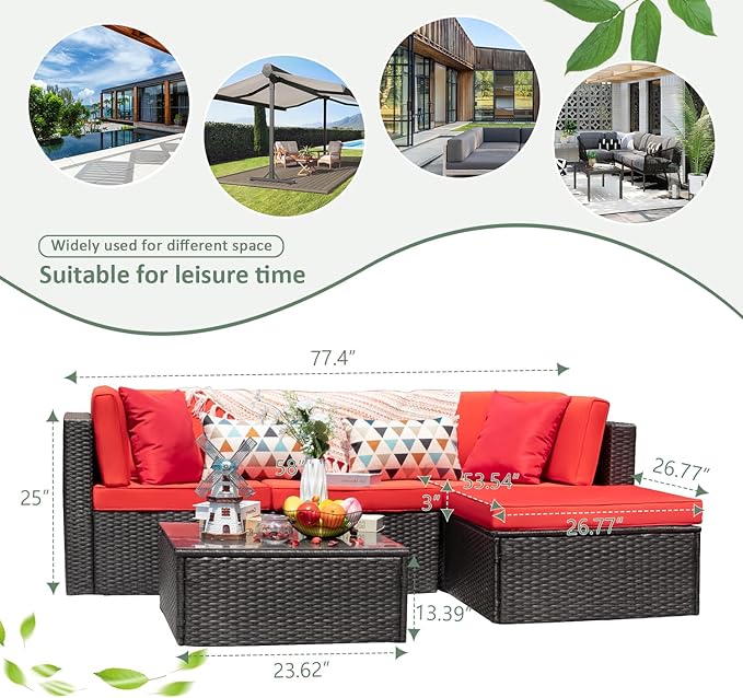 Devoko 5 Pieces Patio Furniture Sets All Weathevr Outdoor Sectional Patio Sofa - Image 9