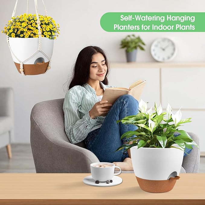 Hanging Planters for Indoor Outdoor Plants, 2 Pack Self Watering Hanging Pot - Image 5