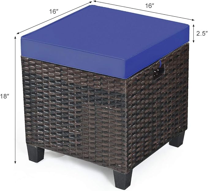 Tangkula 2 Pieces Outdoor Patio Ottoman, All Weather Rattan Wicker Ottoman Seat - Image 3