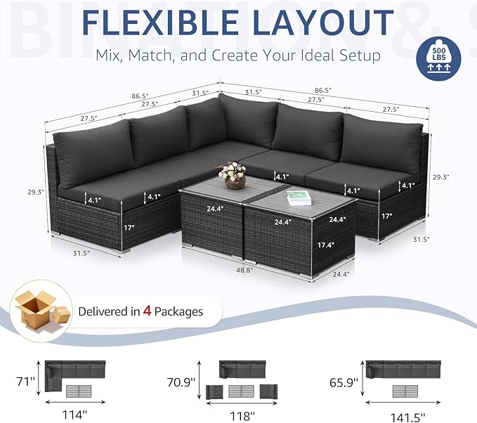 NICESOUL 7 Piece Modern Outdoor Conversation Sets, 29.3'' High Back Comfy - Image 4