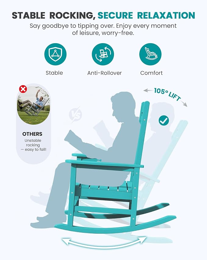 SERWALL HDPE Outdoor Rocking Chair Set of 2, Patio Rocking Chairs, All-Weather - Image 5