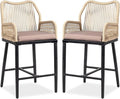 VINGLI Outdoor Counter Height Bar Stools Set of 2, Rattan Outdoor Barstools by VINGLI