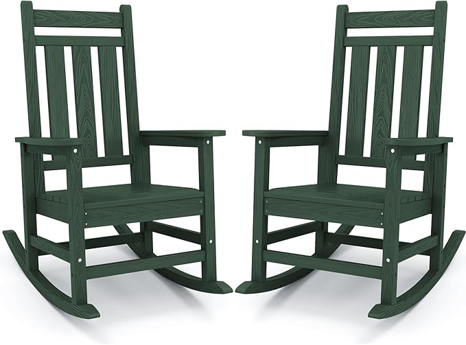 KINGYES Oversized Outdoor Rocking Chair Set of 2, All-Weather Patio Rocking by KINGYES