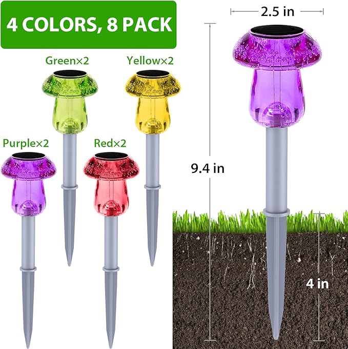 Solar Lights Outdoor, 8 Pack Mushroom Lights Outside Waterproof, Solar Powered - Image 3