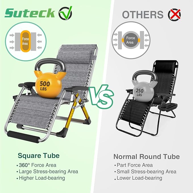 Suteck Oversized Zero Gravity Chair, 33In XXL Outdoor Recliner Chair - Image 6
