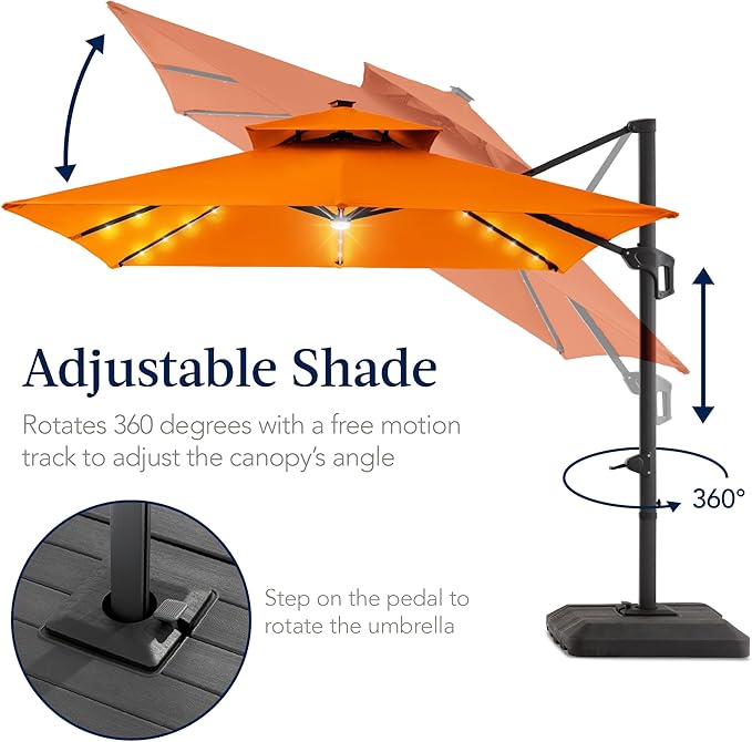 Best Choice Products 12x12ft LED Cantilever Patio Umbrella w/Base Included & - Image 5