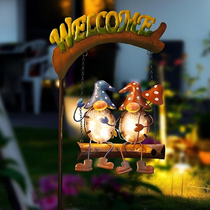 HONGLAND Gnomes Garden Decor Solar Lights, 48 Inch Welcome Sign Swing Yard - Image 7