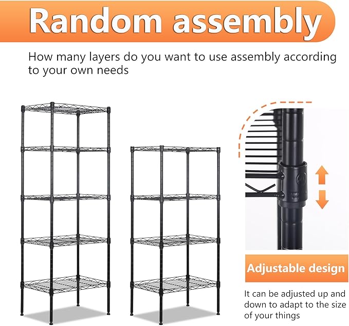 BestOffice | 5-Tier Wire Storage Shelves | 17x12x48 | Black | - Image 6