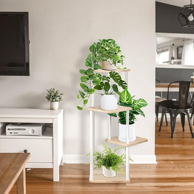 4 Tier Plant Stand Indoor, Thickened Metal Wood Corner Plant Shelf Stands - Image 5