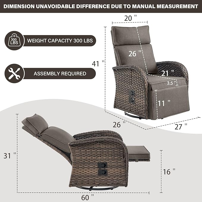 Belord Dual-Adjust Outdoor Swivel Recliner Chair – Wicker Reclining Patio Chair - Image 2