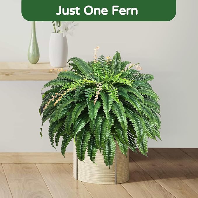 128 Leaves Fake Ferns, Large Artificial Boston Fern, Faux Fern Plants - Image 4