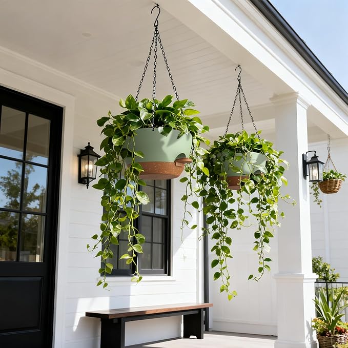 13 Inch 2 Pack Large Self Watering Hanging Planters - Image 2