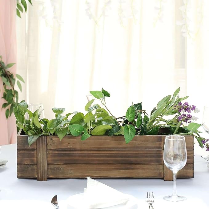 Efavormart 24"x6" Smoked Brown Rectangle Wood Planter Box - Image 9
